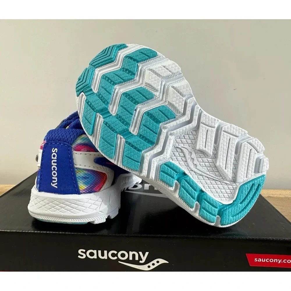 Saucony Ride 10 Jr Blue/Rainbow Swirl Running Shoes / Toddler Little Kids 4